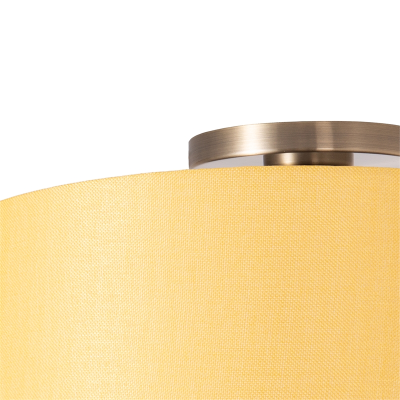 Stretch Flush Mount Mustard Linen Shade Weathered Brass