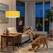 Stretch Pendant - Weathered Brass Mustard Linen Shade Dimmable Bulb Included