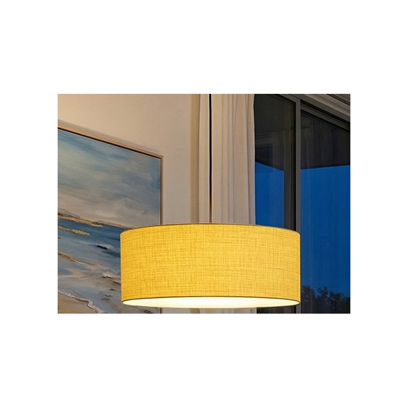 Stretch Pendant - Weathered Brass Mustard Linen Shade Dimmable Bulb Included