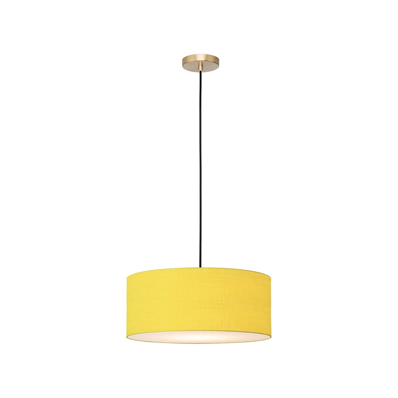 Stretch Pendant - Weathered Brass Mustard Linen Shade Dimmable Bulb Included