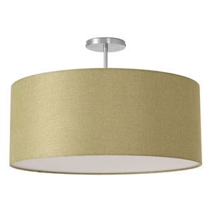 Stretch Semi Flush Mount Avocado Linen Drum Shade Satin Nickel
