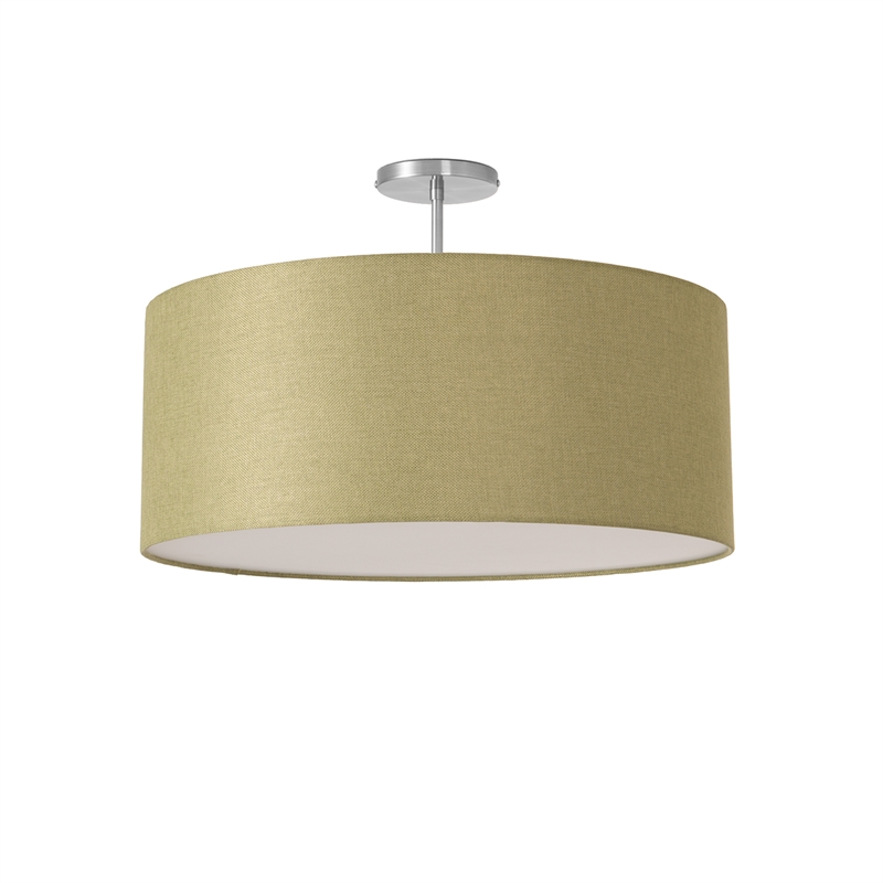Stretch Semi Flush Mount Avocado Linen Drum Shade Satin Nickel
