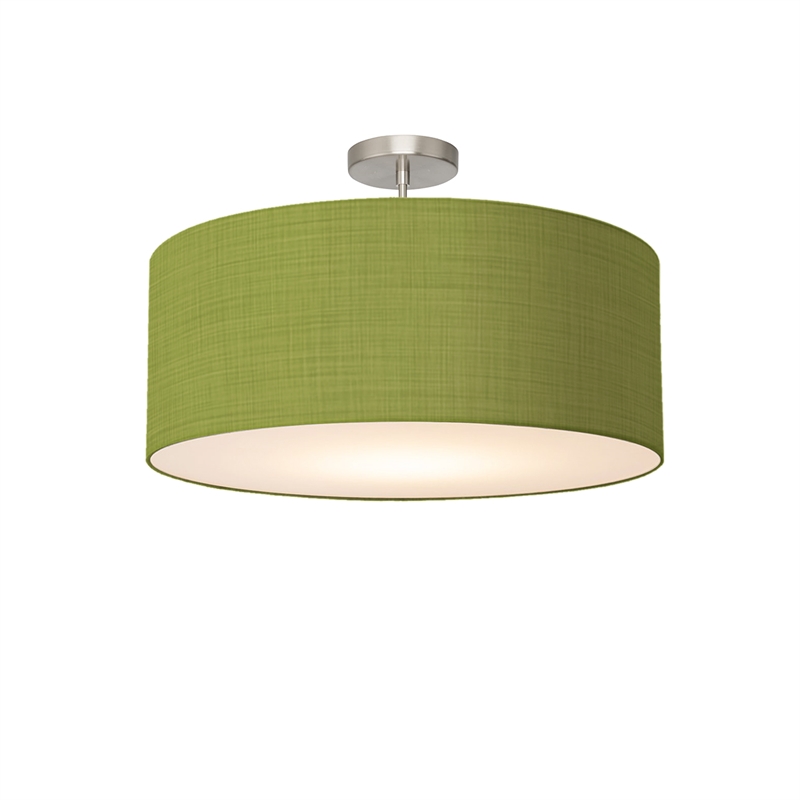 Stretch Semi Flush Mount Avocado Linen Drum Shade Satin Nickel
