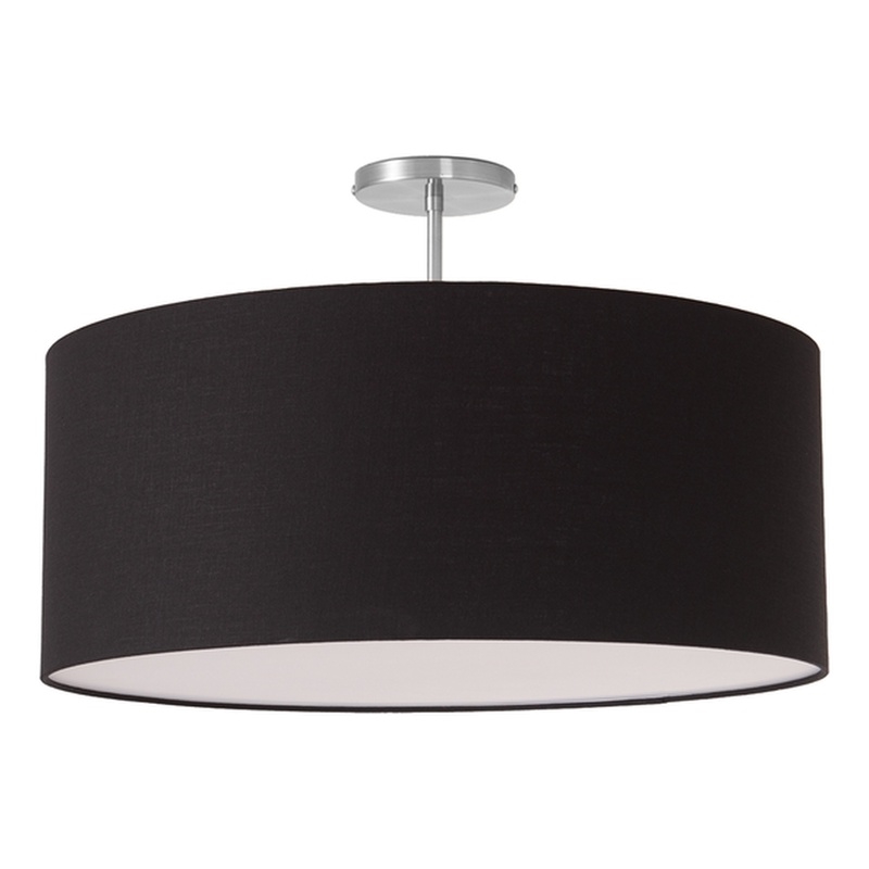 Stretch Semi Flush Mount Black Linen Drum Shade Satin Nickel