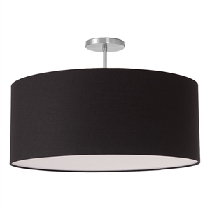 Stretch Semi Flush Mount Black Linen Drum Shade Satin Nickel