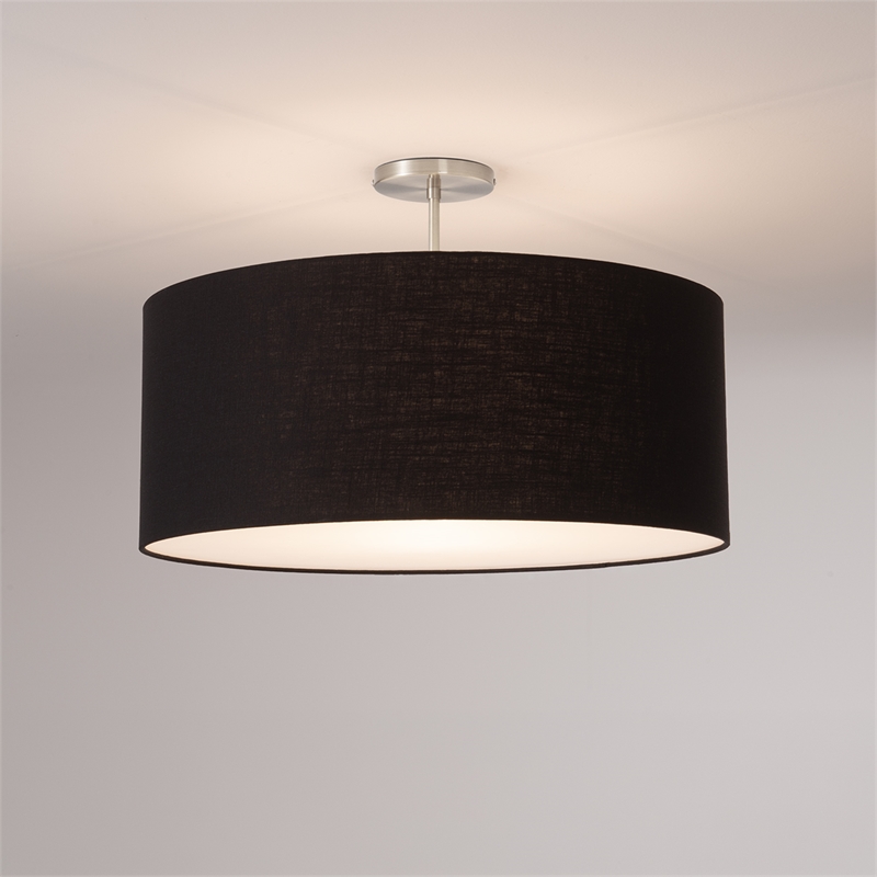 Stretch Semi Flush Mount Black Linen Drum Shade Satin Nickel