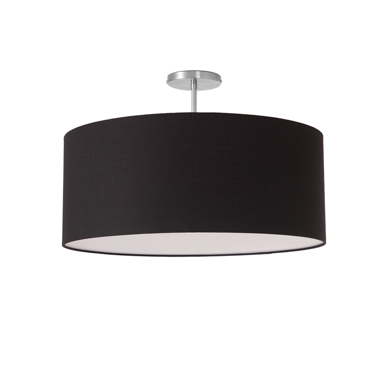 Stretch Semi Flush Mount Black Linen Drum Shade Satin Nickel