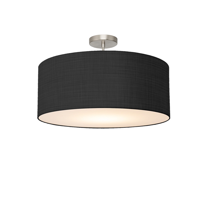 Stretch Semi Flush Mount Black Linen Drum Shade Satin Nickel