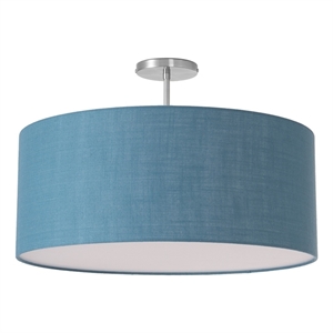 Stretch Semi Flush Mount  Pool Blue Linen Drum Shade Satin Nickel