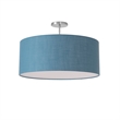 Stretch Semi Flush Mount  Pool Blue Linen Drum Shade Satin Nickel