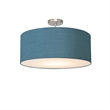 Stretch Semi Flush Mount  Pool Blue Linen Drum Shade Satin Nickel