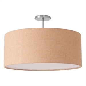 Stretch Semi Flush Mount Burlap Shade Satin Nickel