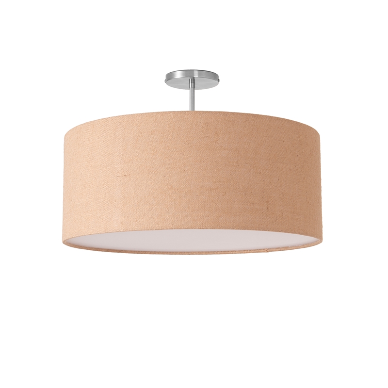 Stretch Semi Flush Mount Burlap Shade Satin Nickel