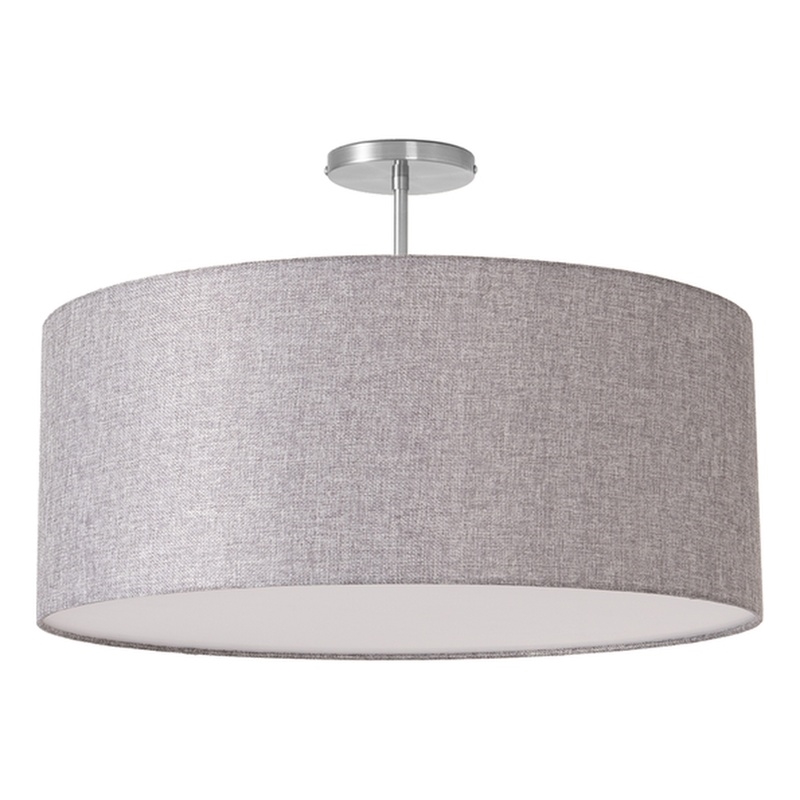 Stretch Semi Flush Mount Cashmere Gray Linen Drum Shade Satin Nickel