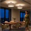 Stretch Semi Flush Mount Cashmere Gray Linen Drum Shade Satin Nickel