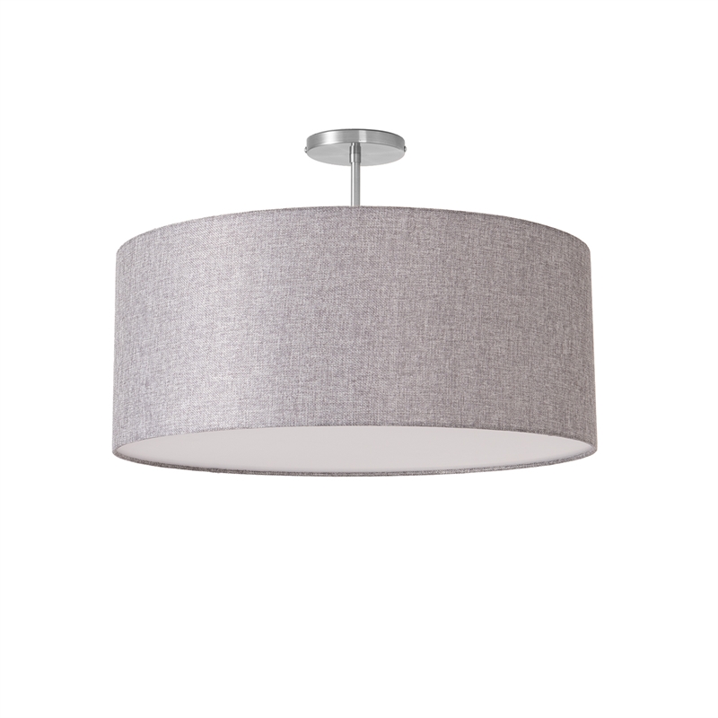Stretch Semi Flush Mount Cashmere Gray Linen Drum Shade Satin Nickel