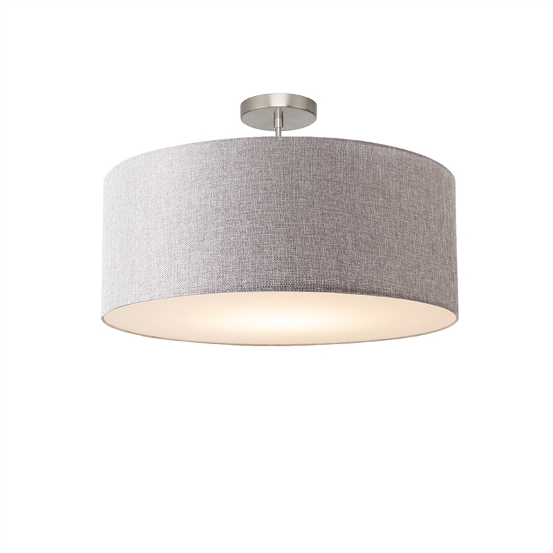 Stretch Semi Flush Mount Cashmere Gray Linen Drum Shade Satin Nickel