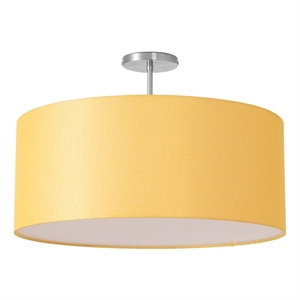Stretch Semi Flush Mount Mustard Linen Drum Shade Satin Nickel