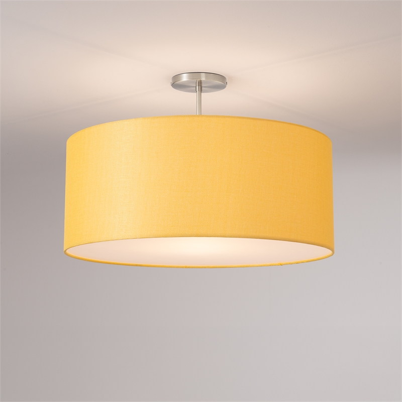 Stretch Semi Flush Mount Mustard Linen Drum Shade Satin Nickel