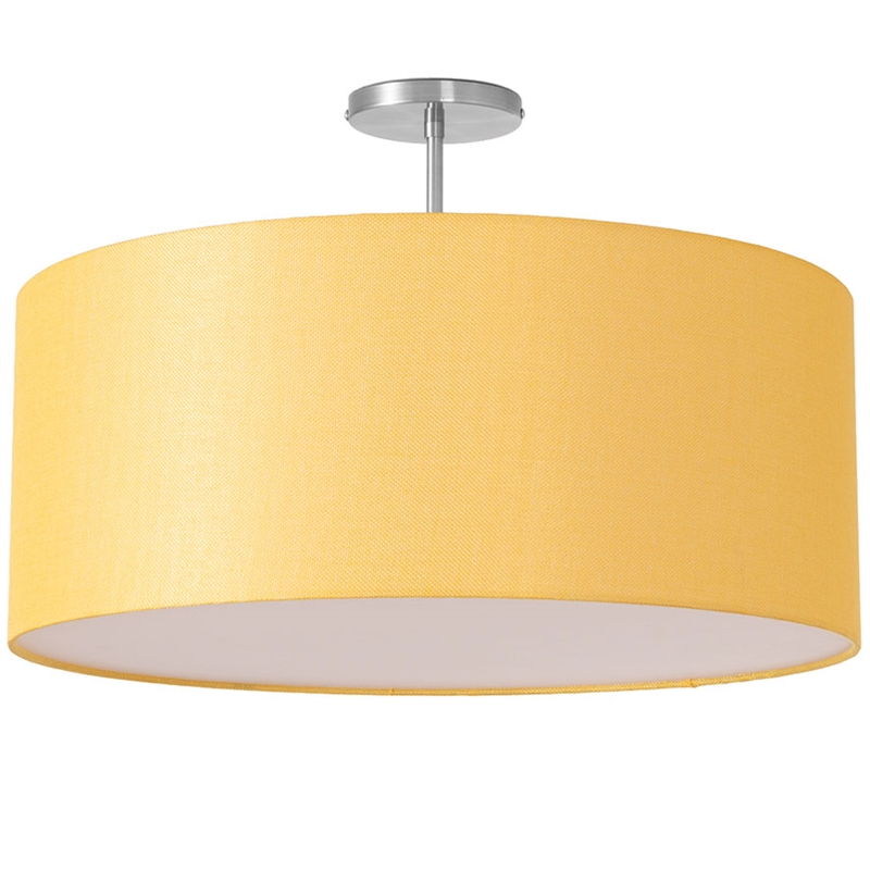 Stretch Semi Flush Mount Mustard Linen Drum Shade Satin Nickel