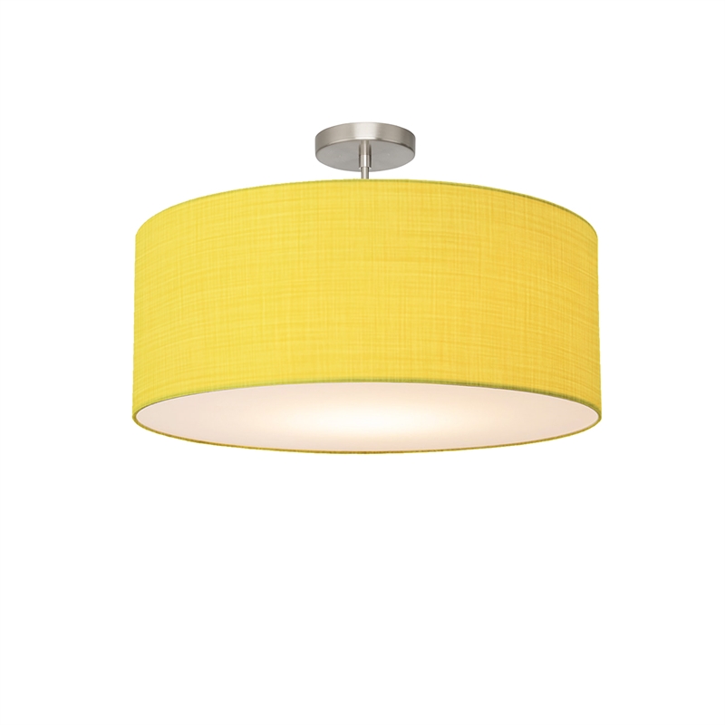 Stretch Semi Flush Mount Mustard Linen Drum Shade Satin Nickel