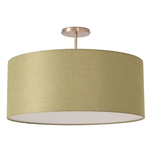Stretch Semi-Flush Mount - Weathered Brass Steel Base Avocado Linen Shade Dimmable