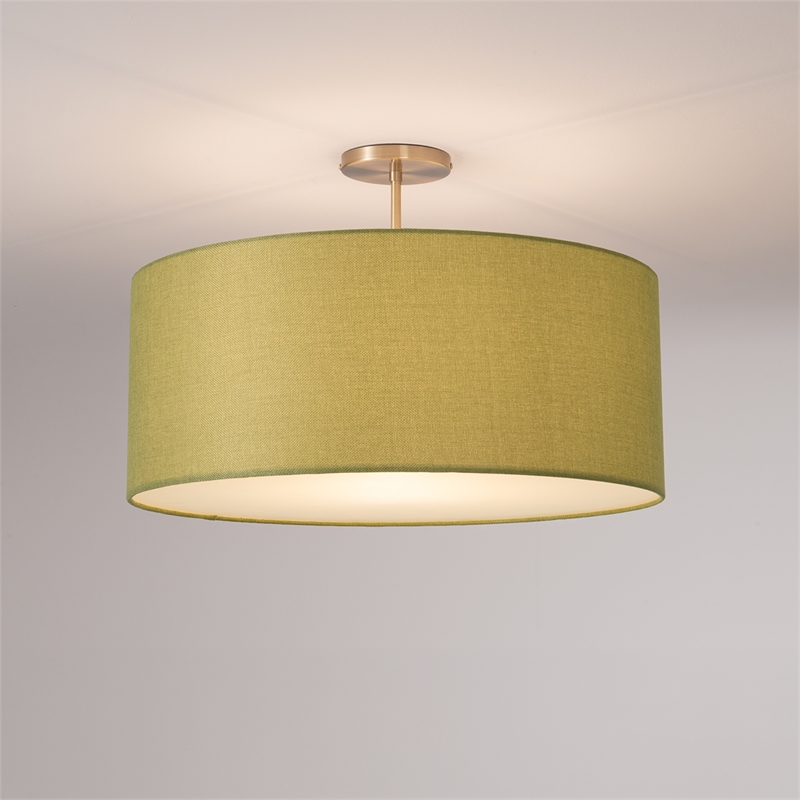 Stretch Semi-Flush Mount - Weathered Brass Steel Base Avocado Linen Shade Dimmable
