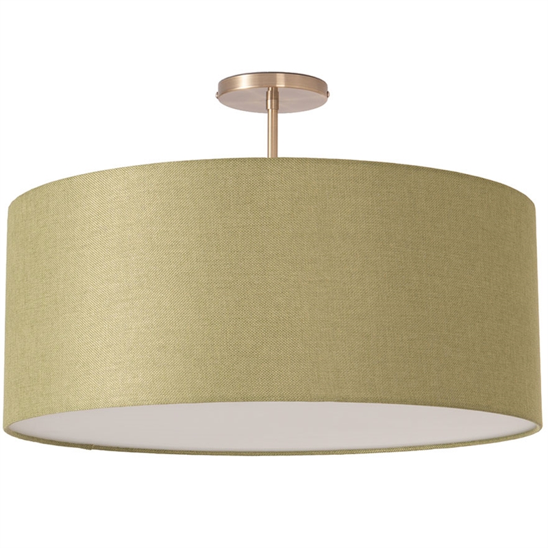 Stretch Semi-Flush Mount - Weathered Brass Steel Base Avocado Linen Shade Dimmable