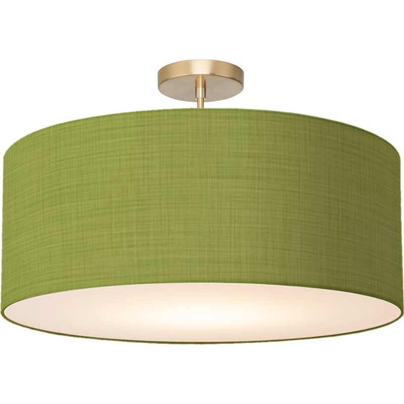 Stretch Semi-Flush Mount - Weathered Brass Steel Base Avocado Linen Shade Dimmable