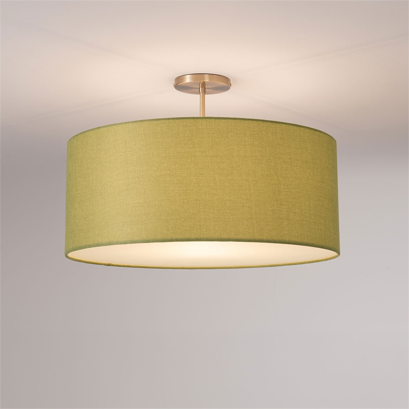 Stretch Semi-Flush Mount - Weathered Brass Steel Base Avocado Linen Shade Dimmable