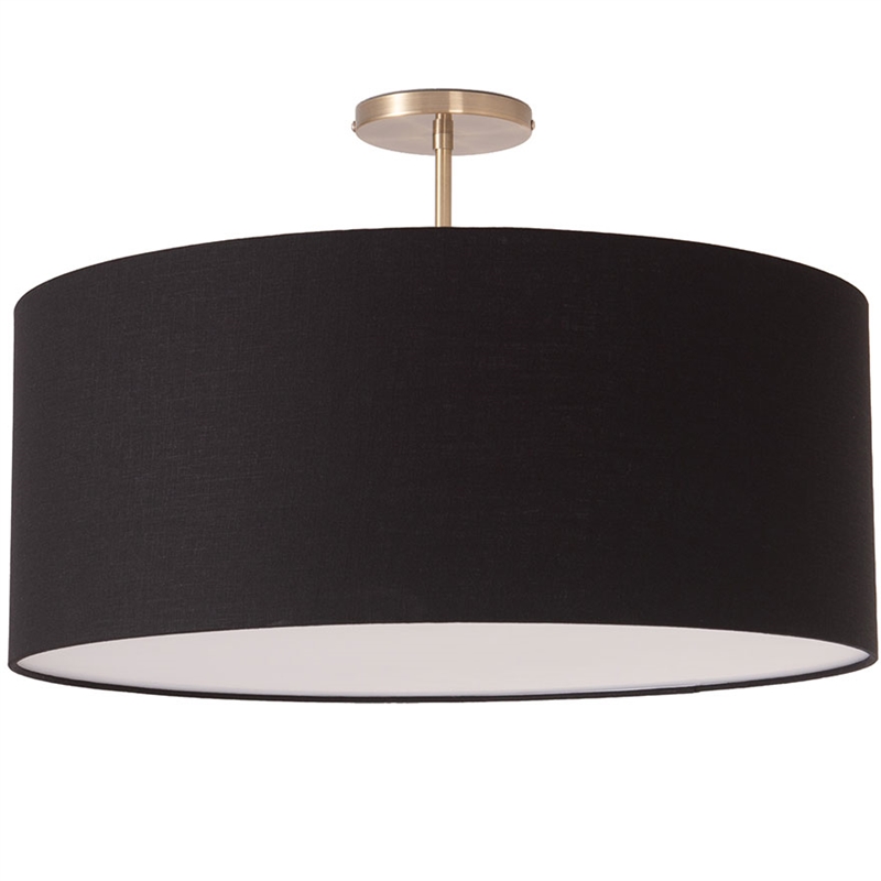 Stretch Semi-Flush Mount - Weathered Brass Steel Base Black Linen Shade Dimmable
