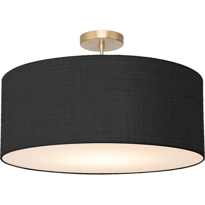 Stretch Semi-Flush Mount - Weathered Brass Steel Base Black Linen Shade Dimmable