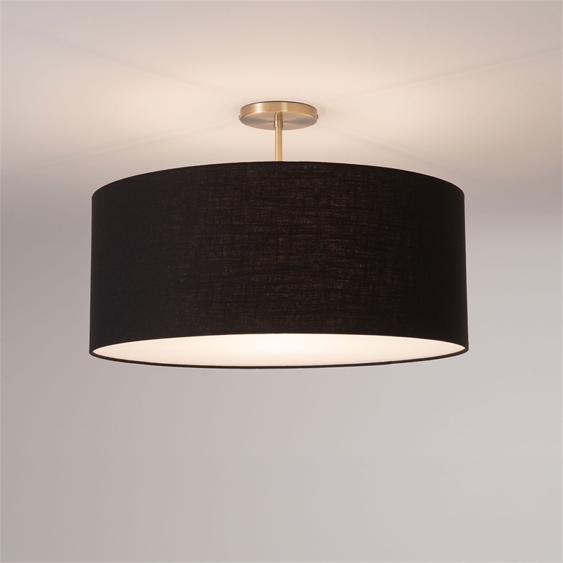 Stretch Semi-Flush Mount - Weathered Brass Steel Base Black Linen Shade Dimmable