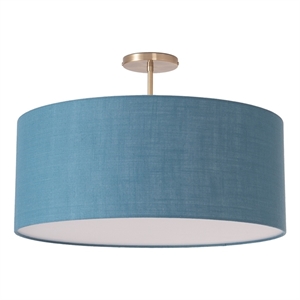 Stretch Semi-Flush Mount - Weathered Brass Steel Base Pool Blue Linen Shade Dimmable