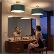 Stretch Semi-Flush Mount - Weathered Brass Steel Base Pool Blue Linen Shade Dimmable