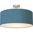 Stretch Semi-Flush Mount - Weathered Brass Steel Base Pool Blue Linen Shade Dimmable