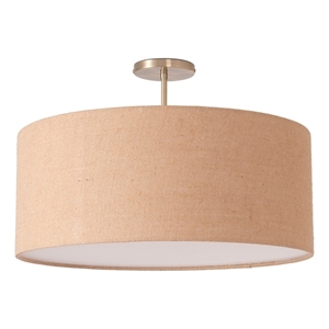 Stretch Semi-Flush Mount - Weathered Brass Steel Base Burlap Shade Dimmable