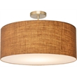 Stretch Semi-Flush Mount - Weathered Brass Steel Base Burlap Shade Dimmable