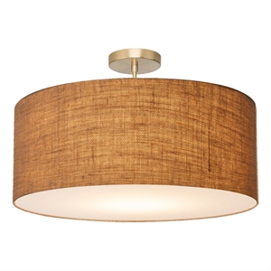 Stretch Semi Flush Mount Burlap Shade Weathered Brass