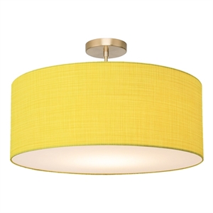 Stretch Semi-Flush Mount - Weathered Brass Steel Mustard Linen Shade Dimmable
