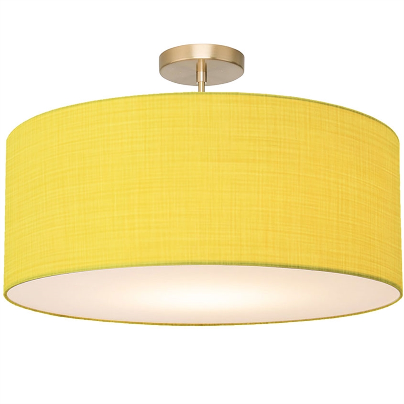 Stretch Semi-Flush Mount - Weathered Brass Steel Mustard Linen Shade Dimmable