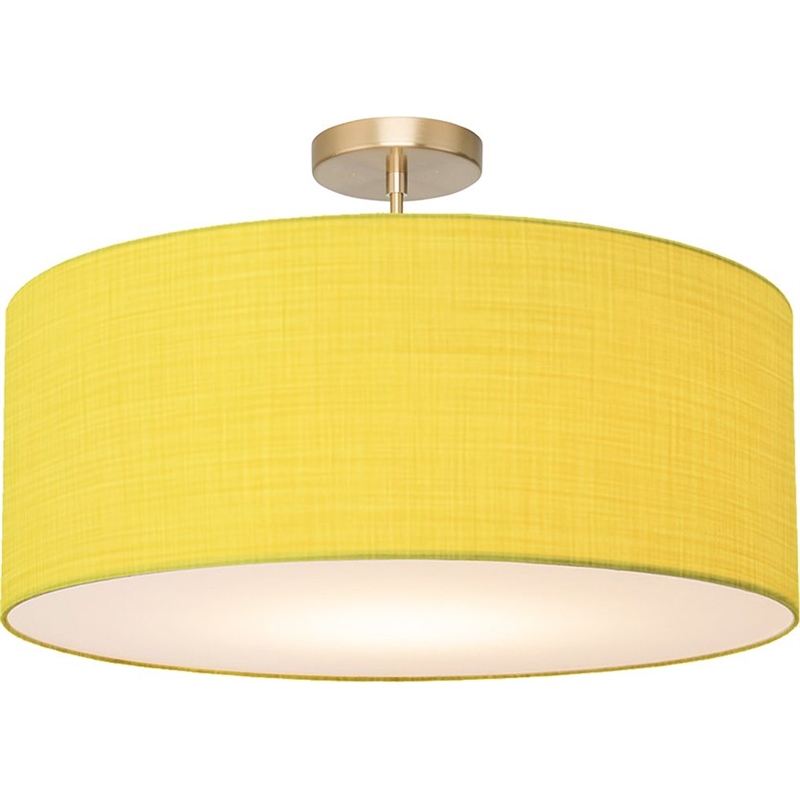 Stretch Semi-Flush Mount - Weathered Brass Steel Mustard Linen Shade Dimmable