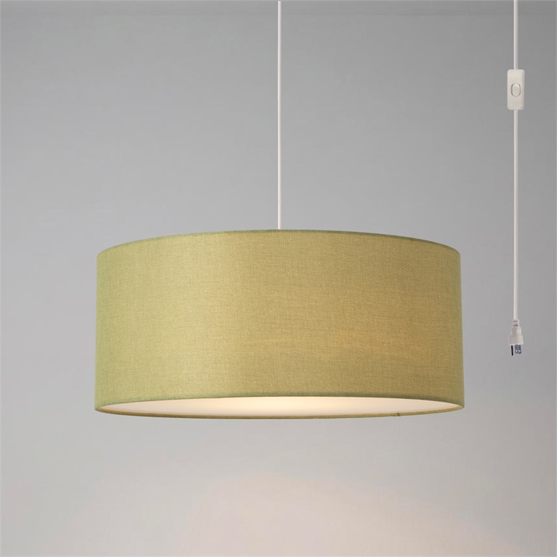 Stretch Swag Lamp Avocado Linen Drum Shade Satin Nickel
