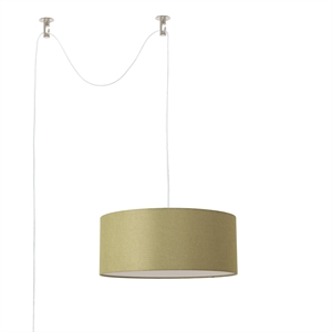 Stretch Swag Lamp Avocado Linen Drum Shade Satin Nickel