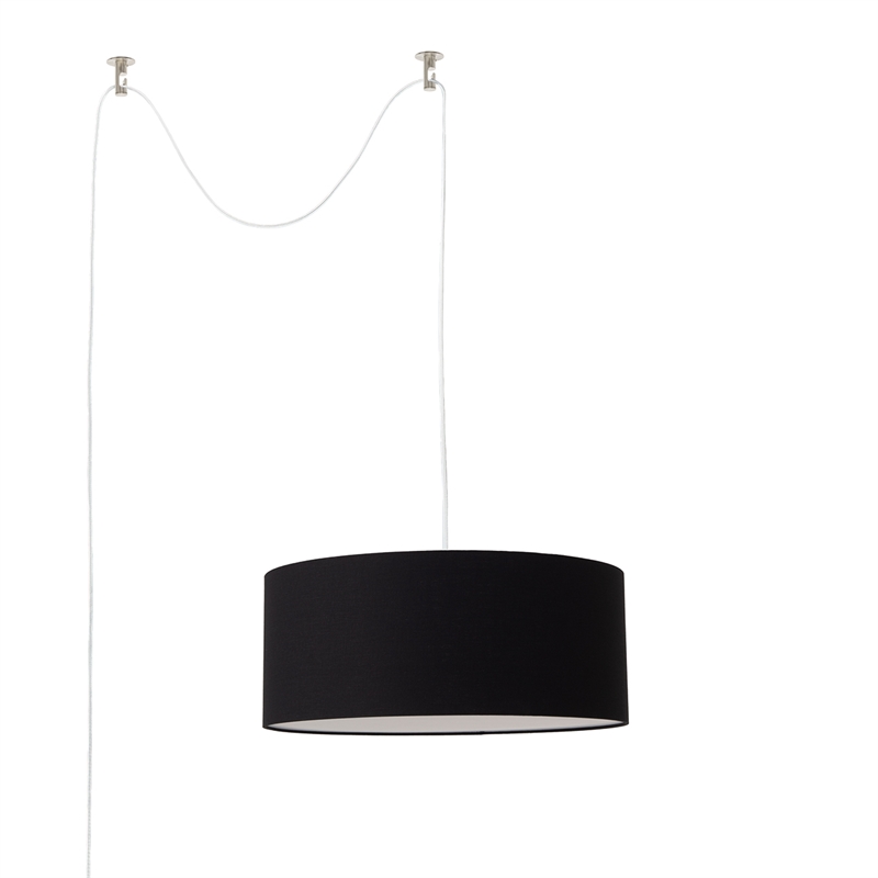 Stretch Swag Lamp Black Linen Drum Shade Satin Nickel