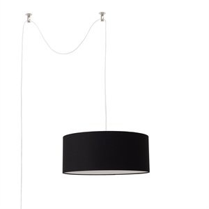 Stretch Swag Lamp Black Linen Drum Shade Satin Nickel