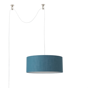 Stretch Swag Lamp Pool Blue Linen Drum Shade Satin Nickel