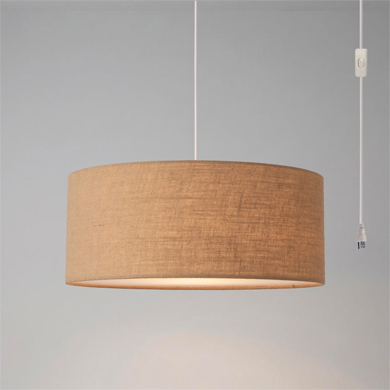 Stretch Swag Lamp Burlap Shade Satin Nickel