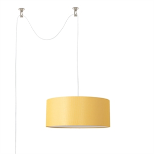 Stretch Swag Lamp Mustard Linen Drum Shade Satin Nickel