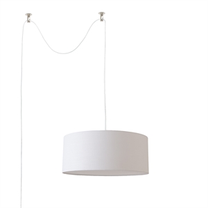 Stretch Swag Lamp White Linen Drum Shade Satin Nickel